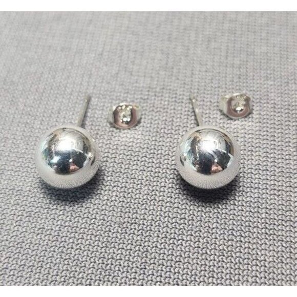 Vintage Sterling Silver Round 10mm Ball Stud Earrings Pierced 925 Silver Jewelry - Picture 4 of 5